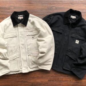 Stussy Men’s Black-White Washed Canvas Shop Jacket