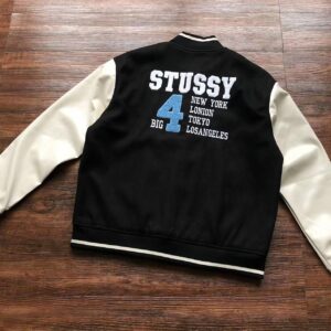 Vintage Stussy Big 4 Leather Wool Black Jacket